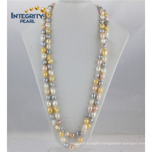 11mm AA Baroque Long Inches Freshwater Mixed Color Pearl Necklace